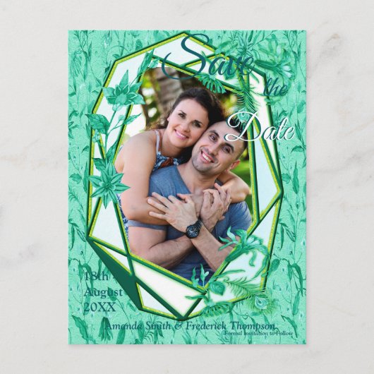 Emerald green op een beeldhouwtextuur die de achte aankondigingskaart (Voorkant)