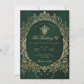 Emerald Green Ornate Emerald and gold foil Wedding Kaart (Voorkant)