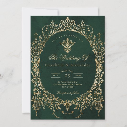 Emerald Green Ornate Emerald and gold foil Wedding Kaart (Voorkant)