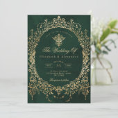 Emerald Green Ornate Emerald and gold foil Wedding Kaart (Staand voorkant)
