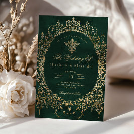 Emerald Green Ornate Emerald and gold foil Wedding Kaart