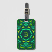 Emerald Green Ornate Kaleidoscope Monogram Bagagelabel (Voorkant (verticaal))