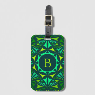 Emerald Green Ornate Kaleidoscope Monogram Bagagelabel