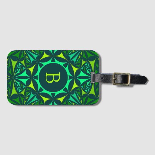 Emerald Green Ornate Kaleidoscope Monogram Bagagelabel (Voorkant (horizontaal))