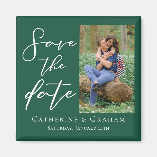 Emerald Green Paar Fotobos Save the Date Magneet (Voorkant)