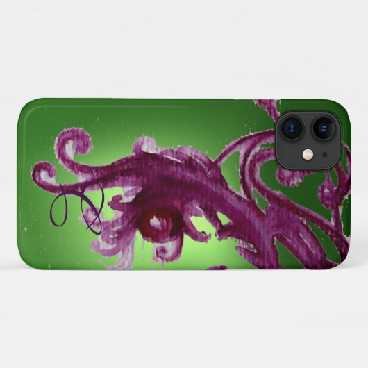 EMERALD GREEN PAARSE BERRIES EN SWIRLS MONOGRAM Case-Mate iPhone CASE (Achterkant (horizontaal))