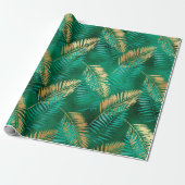 Emerald Green Palm Leaf Bright Golden Oerwoud Cadeaupapier (Uitgerold)