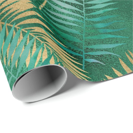 Emerald Green Palm Leaf Bright Golden Oerwoud Cadeaupapier (Rol Hoek)