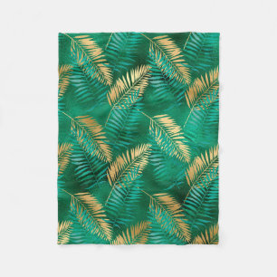 Emerald Green Palm Leaf Bright Golden Oerwoud Fleece Deken