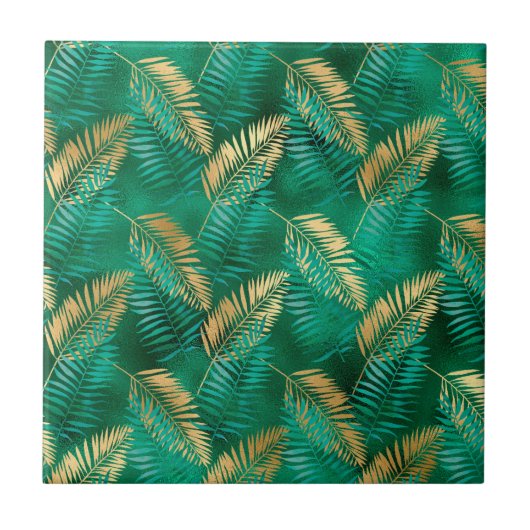 Emerald Green Palm Leaf Bright Golden Oerwoud Tegeltje (Voorkant)