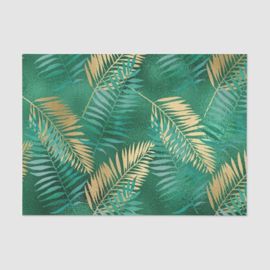 Emerald Green Palm Leaf Bright Golden Oerwoud Tissuepapier (Voorkant)