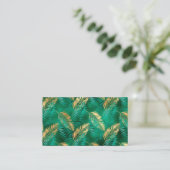 Emerald Green Palm Leaf Bright Golden Oerwoud Visitekaartje (Staand voorkant)