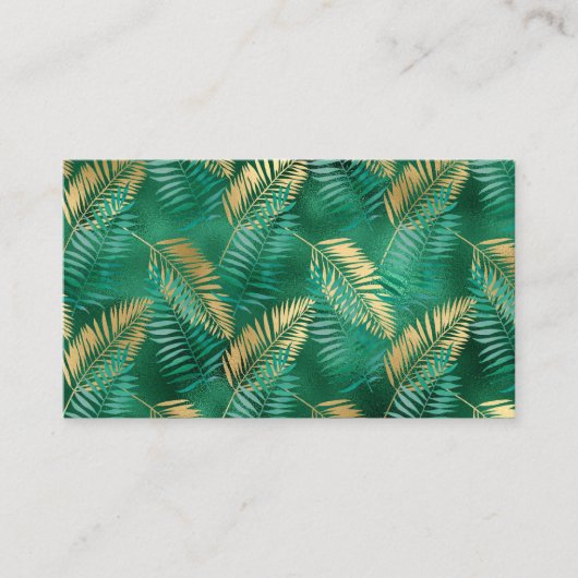 Emerald Green Palm Leaf Bright Golden Oerwoud Visitekaartje (Voorkant)