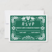 Emerald green papel picado houdt van bruiloft RSVP kaartje (Voorkant)