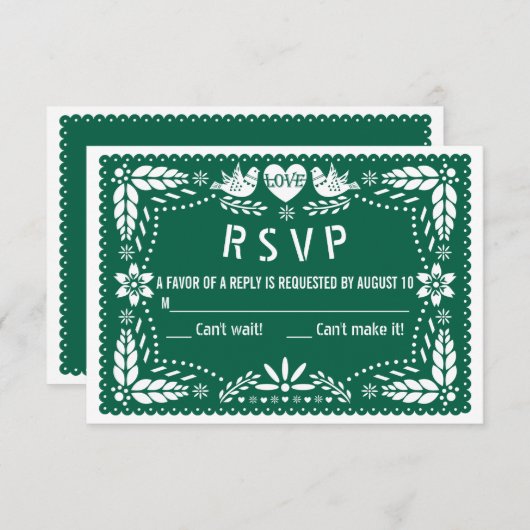 Emerald green papel picado houdt van bruiloft RSVP kaartje (Voorkant / Achterkant)