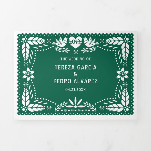 Emerald Green papel picado houdt van het huwelijk Drieluik Uitnodiging (Cover)