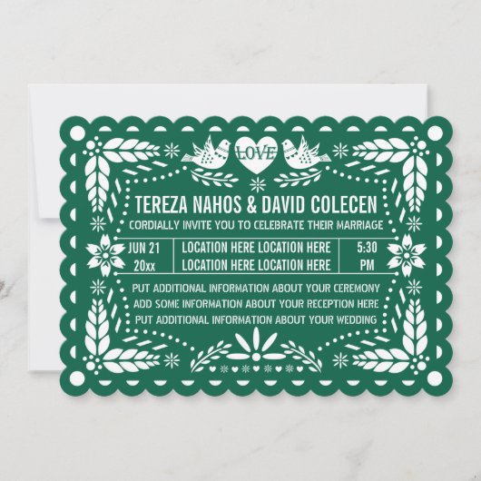Emerald green papel picado houdt van het huwelijk kaart (Voorkant)