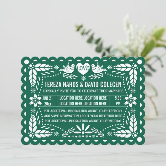 Emerald green papel picado houdt van het huwelijk  kaart (Staand voorkant)