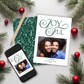 Emerald Green Pattern Joyful Kerstfoto Feestdagenkaart