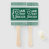 emerald green Pause Pray Proceed Christelijk Handwaaier (Voorkant en achterkant)