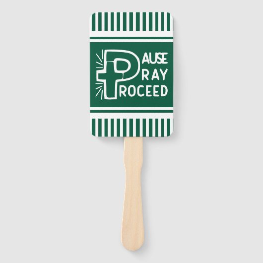 emerald green Pause Pray Proceed Christelijk Handwaaier (Voorkant)
