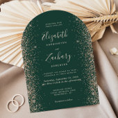 Emerald Green Peach Glitter Arch Wedding Kaart