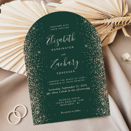Emerald Green Peach Glitter Arch Wedding Kaart