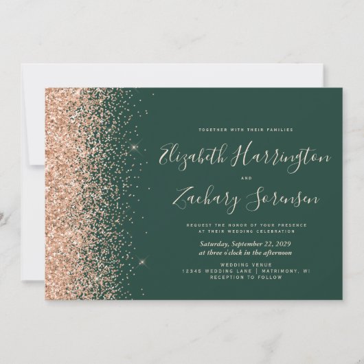 Emerald Green Peach Glitter Wedding Kaart (Voorkant)