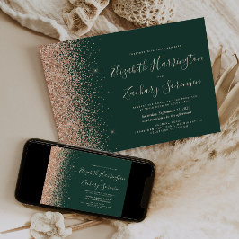 Emerald Green Peach Glitter Wedding Kaart