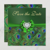 Emerald Green Peacock Bewaar de datum Save The Date (Voorkant / Achterkant)