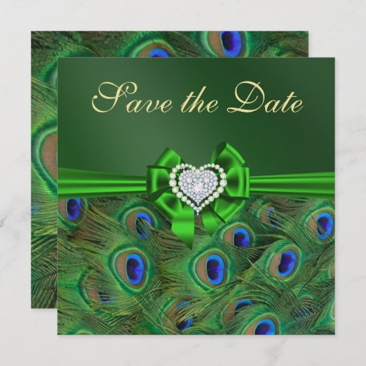 Emerald Green Peacock Bewaar de datum Save The Date (Voorkant / Achterkant)