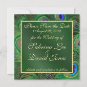 Emerald Green Peacock Bewaar de datum Save The Date (Achterkant)
