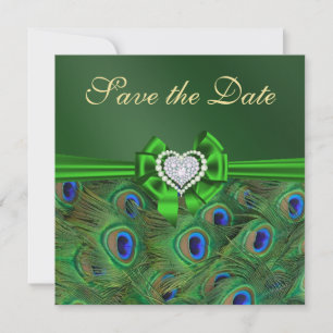 Emerald Green Peacock Bewaar de datum Save The Date