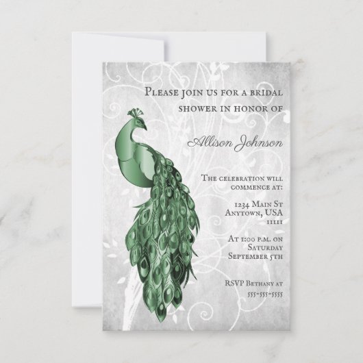 Emerald Green Peacock Bridal Shower Kaart (Voorkant)