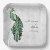 Emerald Green Peacock Bruiloft Douche Papier Borde Papieren Bordje (Voorkant)