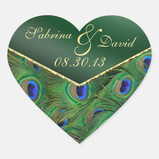 Emerald Green Peacock Envelope Seal Hart Sticker (Voorkant)