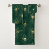 EMERALD GREEN PEACOCK FEATHER BATHROOM TOWEL SET BAD HANDDOEK (Insitu)