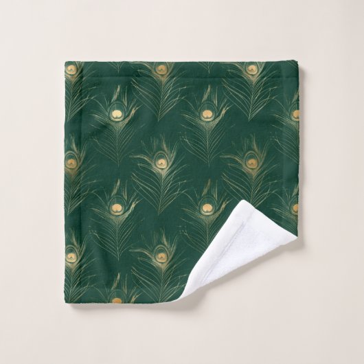 EMERALD GREEN PEACOCK FEATHER BATHROOM TOWEL SET BAD HANDDOEK (Wasdoekje)