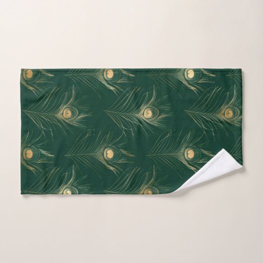 EMERALD GREEN PEACOCK FEATHER BATHROOM TOWEL SET BAD HANDDOEK (Handdoek)