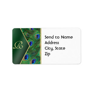 Emerald Green Peacock Monogram Adres Label