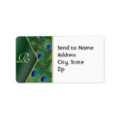 Emerald Green Peacock Monogram Adreslabel Etiket (Voorkant)