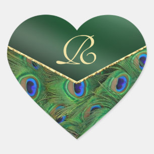 Emerald Green Peacock Monogram Envelope Seal Hart Sticker