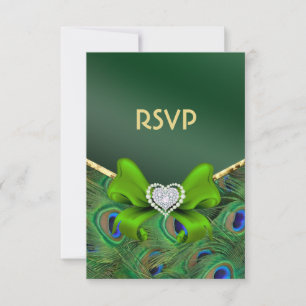 Emerald Green Peacock RSVP Kaartje