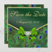 Emerald green Peacock Save the Date (Voorkant / Achterkant)