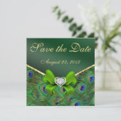Emerald green Peacock Save the Date (Staand voorkant)
