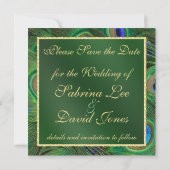 Emerald green Peacock Save the Date (Achterkant)