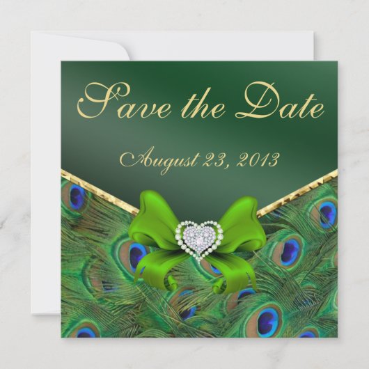 Emerald green Peacock Save the Date (Voorkant)
