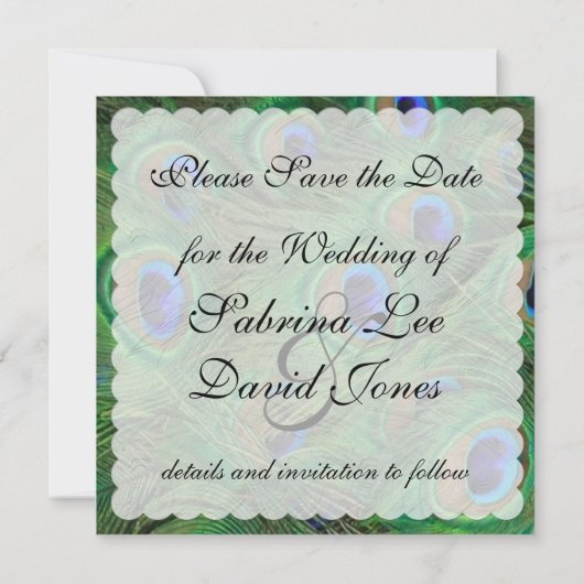 Emerald green Peacock Save the Date (Achterkant)