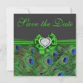 Emerald green Peacock Save the Date (Voorkant)