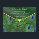 Emerald Green Peacock Save the Date Briefkaart<br><div class="desc"></div>